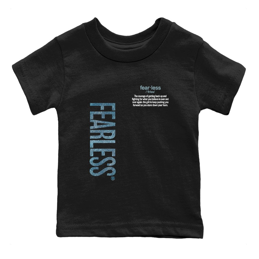 Sneaker match tees – Sneaker Tees To Match 4s Worn Blue Air Jordan 4 Denim Shoes – Fearless Definition Kids T-Shirt Black 2