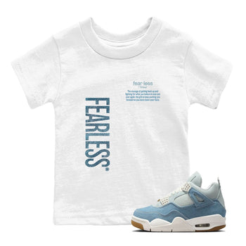 Sneaker match tees – Sneaker Tees To Match 4s Worn Blue Air Jordan 4 Denim Shoes – Fearless Definition Kids T-Shirt White 1