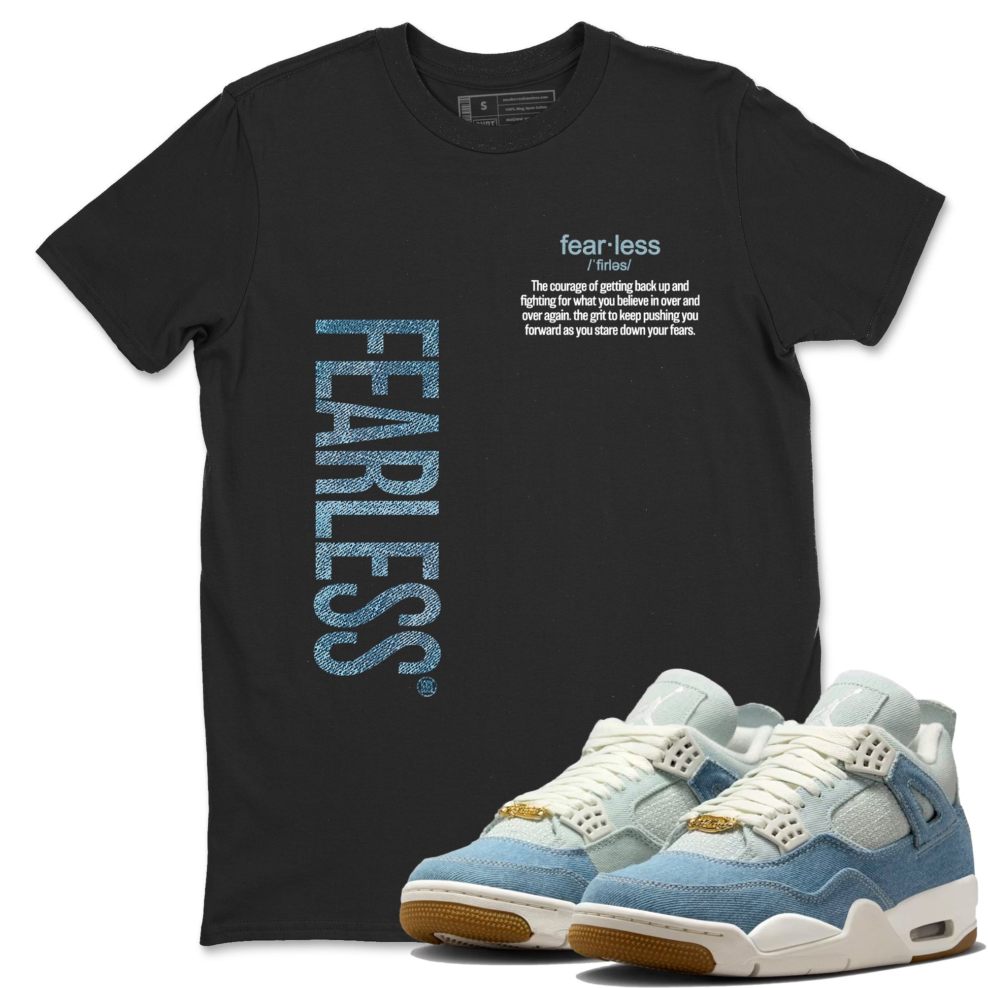Sneaker match tees – Sneaker Tees To Match 4s Worn Blue Air Jordan 4 Denim Shoes – Fearless Definition Tee Black 1