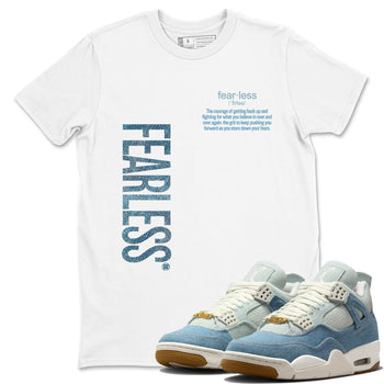 Sneaker match tees – Sneaker Tees To Match 4s Worn Blue Air Jordan 4 Denim Shoes – Fearless Definition Tee White 1