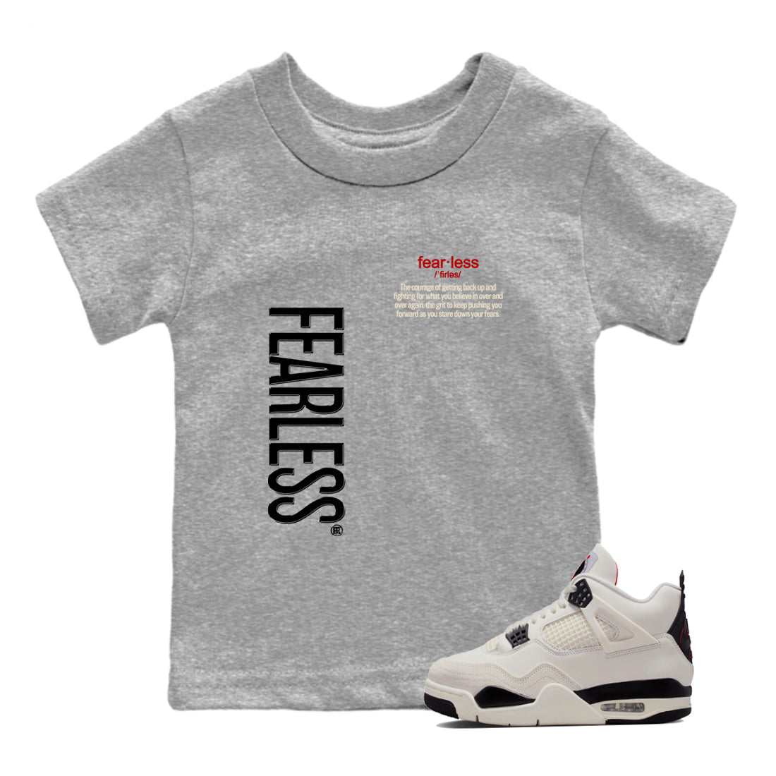 Sneaker match tees – Sneaker Tees To Match Air Jordan 4 Flight Club Shoes – Fearless Definition Kids T-Shirt Heather Grey 1