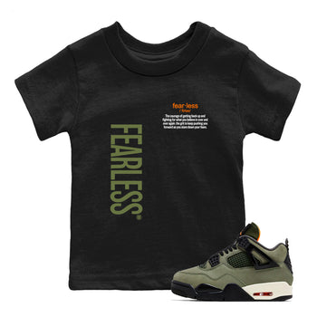 Sneaker match tees – Sneaker Tees To Match Undefeated inspired colorways Air Jordan 4 OG Olive Shoes  – Fearless Definition Kids T-Shirt Black 1