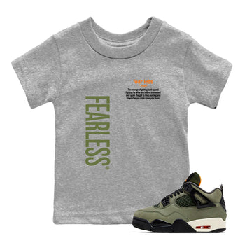 Sneaker match tees – Sneaker Tees To Match Undefeated inspired colorways Air Jordan 4 OG Olive Shoes  – Fearless Definition Kids T-Shirt Heather Grey 1