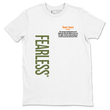 Sneaker match tees – Sneaker Tees To Match Undefeated inspired colorways Air Jordan 4 OG Olive Shoes  – Fearless Definition Tee White 2