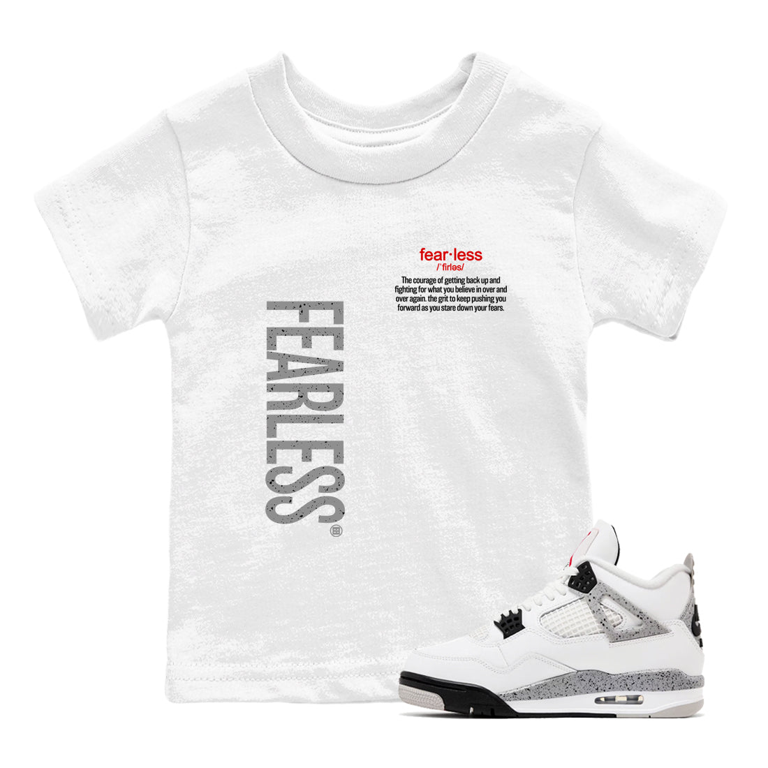 4s White Cement shirts to match jordans Fearless Definition sneaker match tees Air Jordan 4 Retro OG White Cement match shoes to clothes SNRT Sneaker Tees Youth Baby White 1 tee
