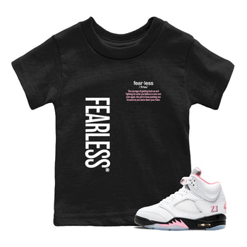 Fearless Definition baby and kids t-shirt crafted for little sneakerheads to shine with the Air Jordan 5 35th Anniversary sneakers, displayed in Black 1.