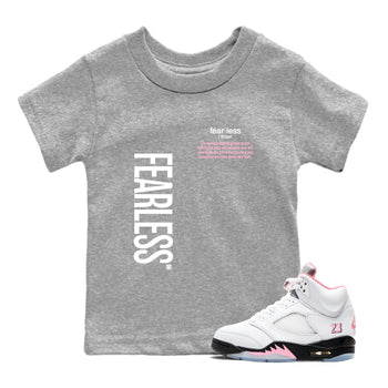 Fearless Definition baby and kids t-shirt crafted for little sneakerheads to shine with the Air Jordan 5 35th Anniversary sneakers, displayed in Heather Grey 1.
