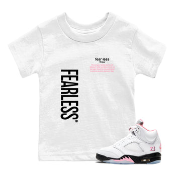 Fearless Definition baby and kids t-shirt crafted for little sneakerheads to shine with the Air Jordan 5 35th Anniversary sneakers, displayed in White 1.