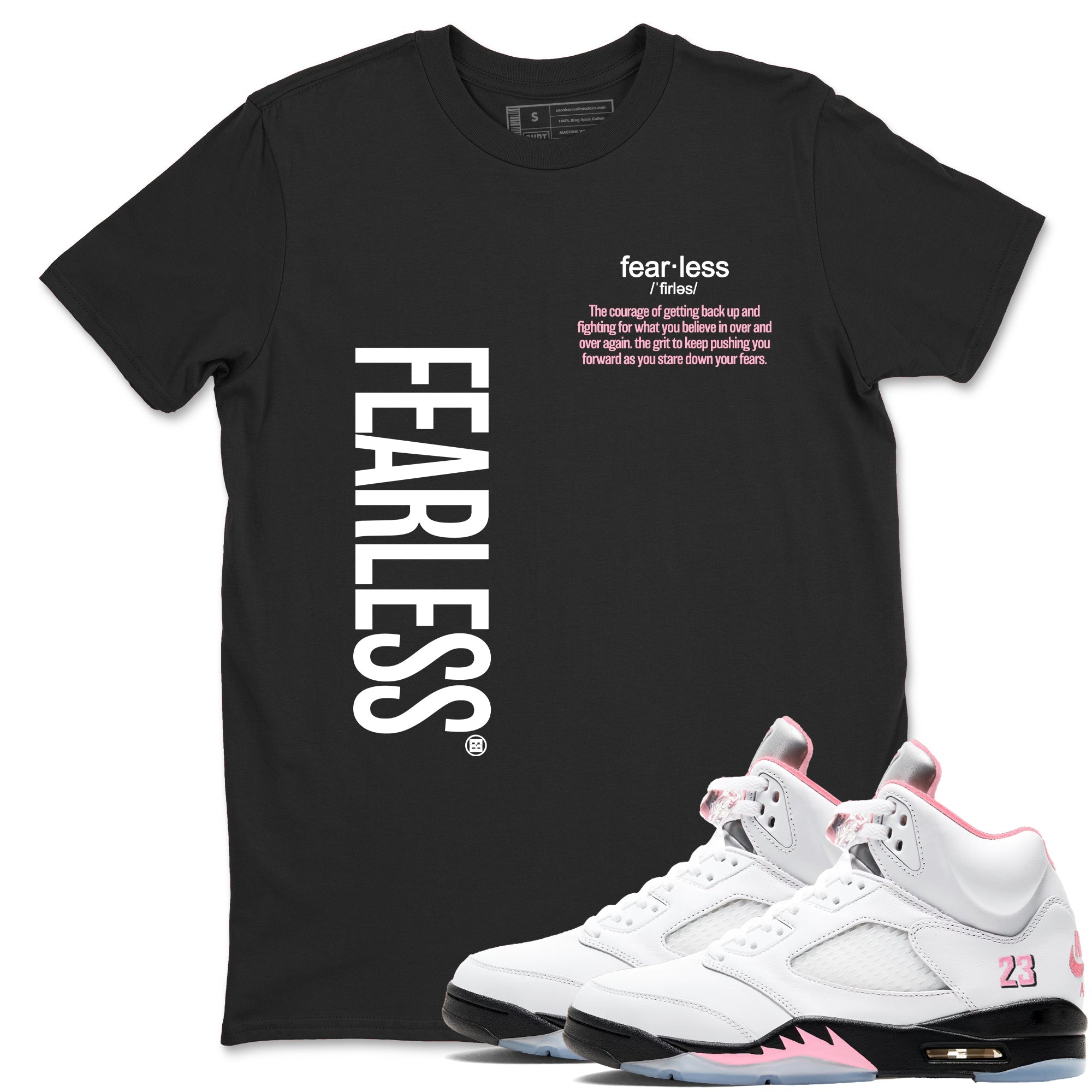 Fearless Definition sneaker match t-shirt styled to complete your fit with the Air Jordan 5 35th Anniversary sneakers, shown in Black 1.