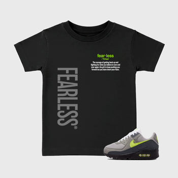 Sneaker match tees – Sneaker Tees To Match Air Max 90 Neon Yellow Shoes – Fearless Definition Kids T-Shirt Black 1