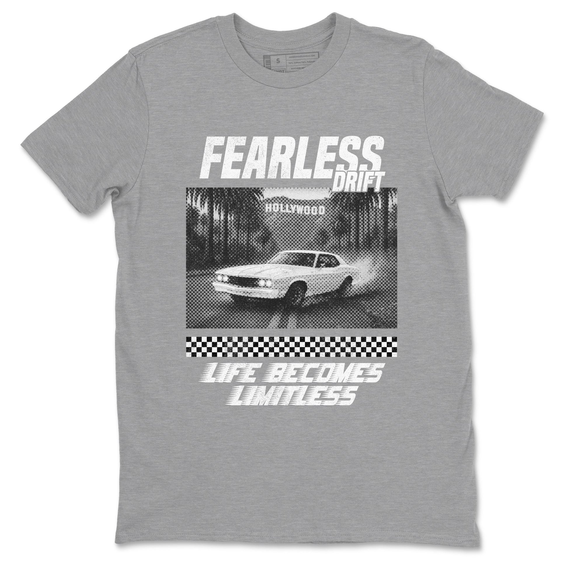 Fearless Drift sneaker match t-shirt styled to complete your fit with the Air Foamposite One Triple White sneakers, shown in Heather Grey 2.
