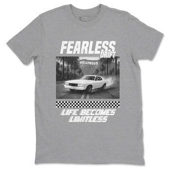 Fearless Drift sneaker match t-shirt styled to complete your fit with the Air Foamposite One Triple White sneakers, shown in Heather Grey 2.