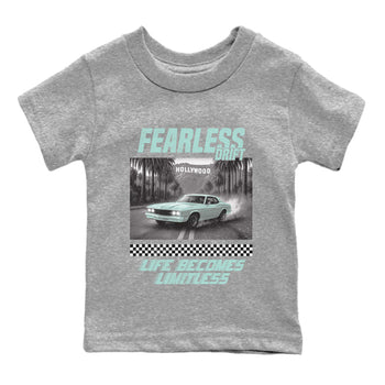 Fearless Drift baby and kids t-shirt crafted for little sneakerheads to shine with the Air Jordan 11 Igloo sneakers, displayed in Heather Grey 2.