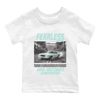 Fearless Drift baby and kids t-shirt crafted for little sneakerheads to shine with the Air Jordan 11 Igloo sneakers, displayed in White 2.