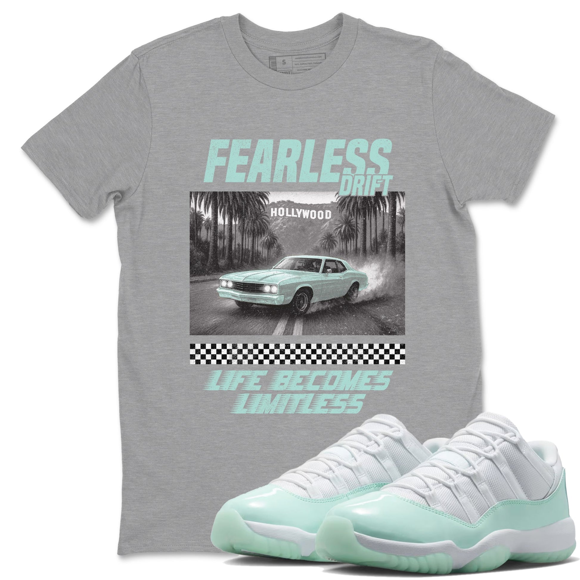 Fearless Drift sneaker match t-shirt styled to complete your fit with the Air Jordan 11 Igloo sneakers, shown in Heather Grey 1.
