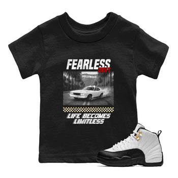 Sneaker match tees – Sneaker Tees To Match Air Jordan 12 Taxi Shoes – Fearless Drift Kids T-Shirt Black 1