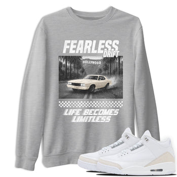 Fearless Drift sneaker match t-shirt styled to complete your fit with the Air Jordan 3 Pure Money sneakers, shown in Heather Grey 1.