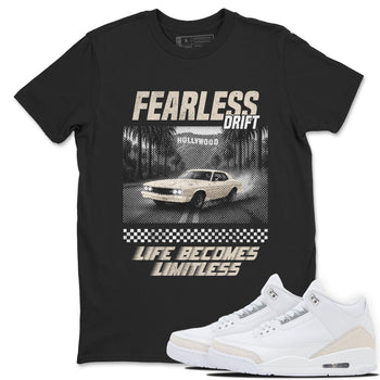 Fearless Drift sneaker match t-shirt styled to complete your fit with the Air Jordan 3 Pure Money sneakers, shown in Black 1.