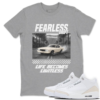 Fearless Drift sneaker match t-shirt styled to complete your fit with the Air Jordan 3 Pure Money sneakers, shown in Heather Grey 1.