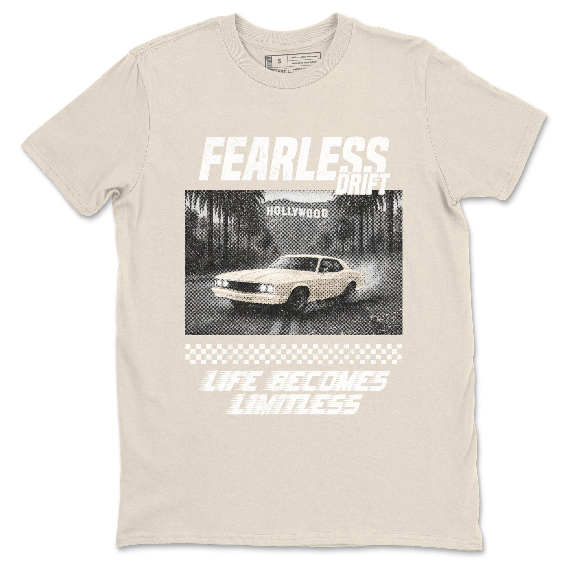 Fearless Drift sneaker match t-shirt styled to complete your fit with the Air Jordan 3 Pure Money sneakers, shown in Natural 2.