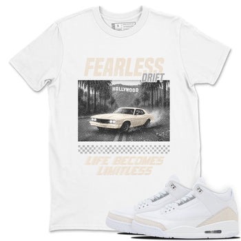Fearless Drift sneaker match t-shirt styled to complete your fit with the Air Jordan 3 Pure Money sneakers, shown in White 1.