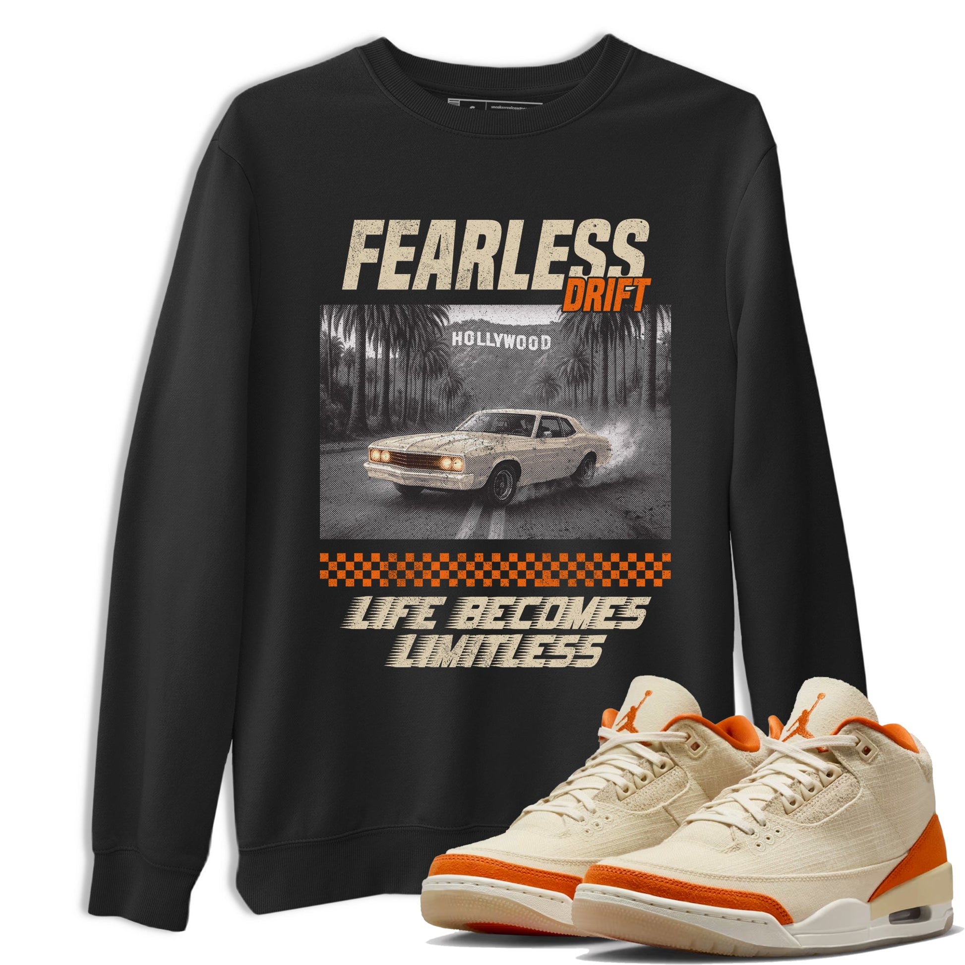 Fearless Drift sneaker match t-shirt styled to complete your fit with the Air Jordan 3 Starfish sneakers, shown in Black 1.