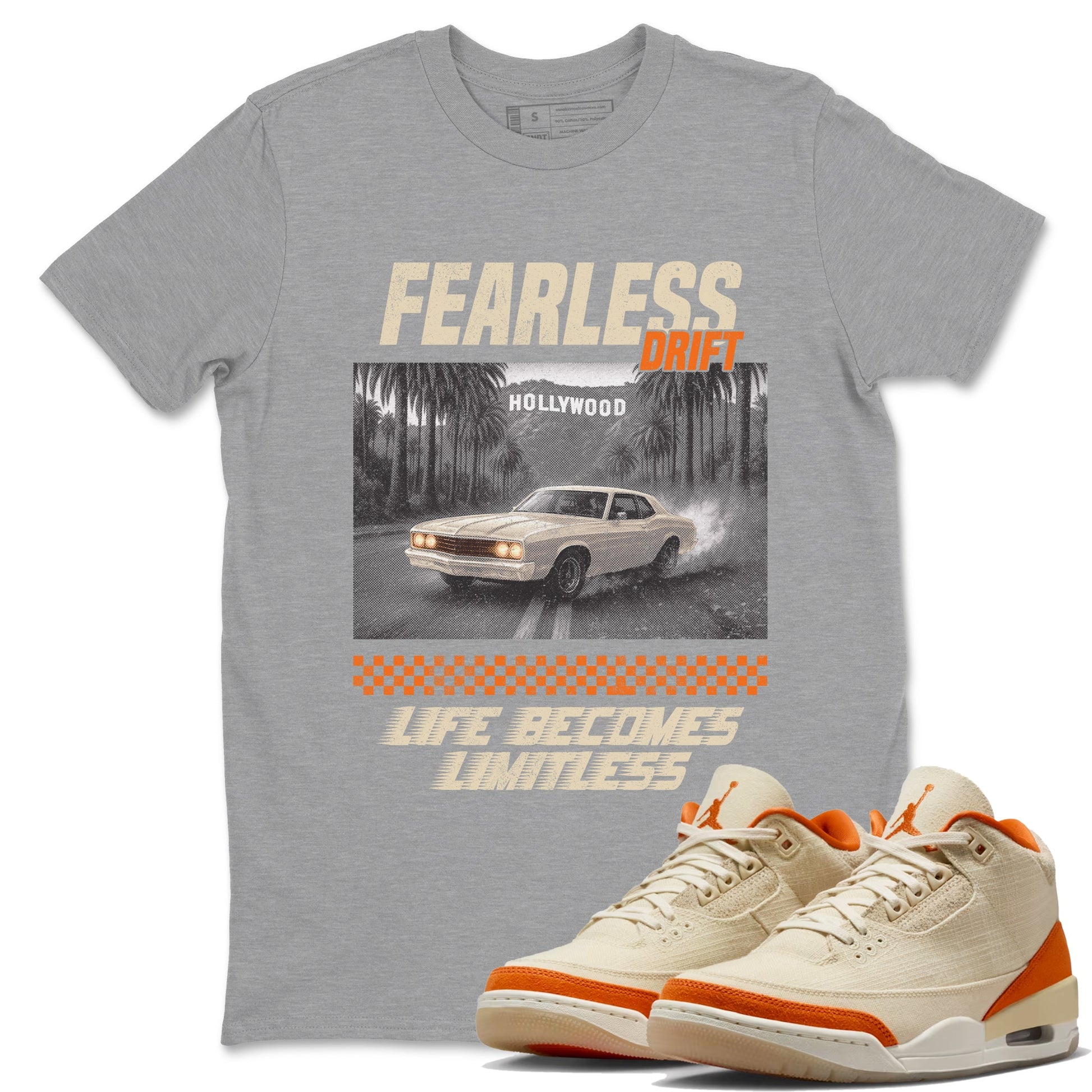 Fearless Drift sneaker match t-shirt styled to complete your fit with the Air Jordan 3 Starfish sneakers, shown in Heather Grey 1.