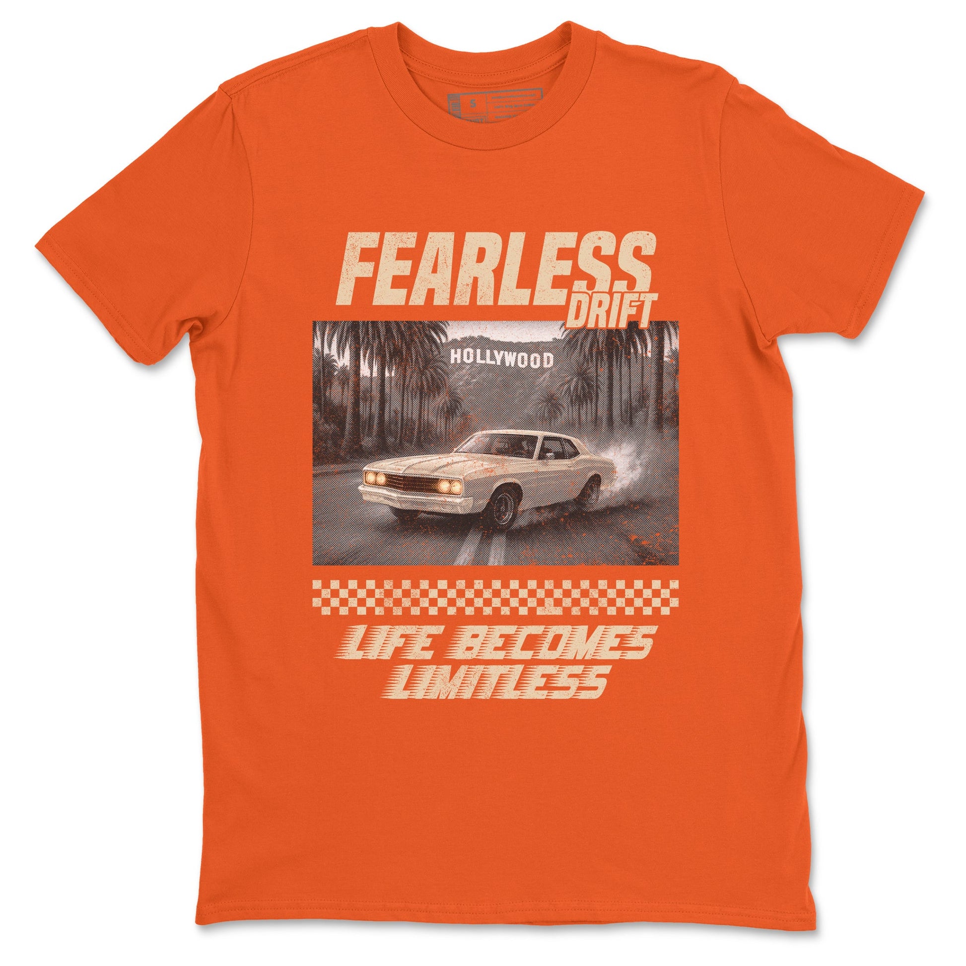 Fearless Drift sneaker match t-shirt styled to complete your fit with the Air Jordan 3 Starfish sneakers, shown in Orange 2.