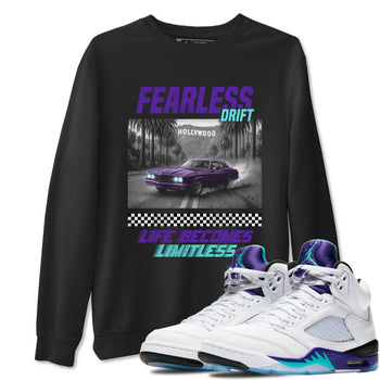 Fearless Drift sneaker match t-shirt styled to complete your fit with the Air Jordan 5 Grape sneakers, shown in Black 1.