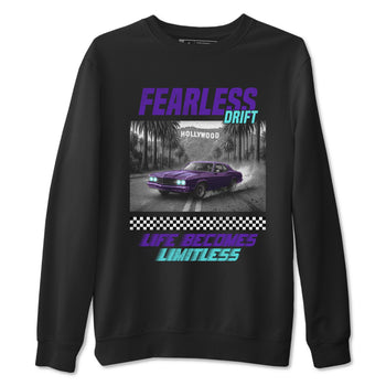 Fearless Drift sneaker match t-shirt styled to complete your fit with the Air Jordan 5 Grape sneakers, shown in Black 2.
