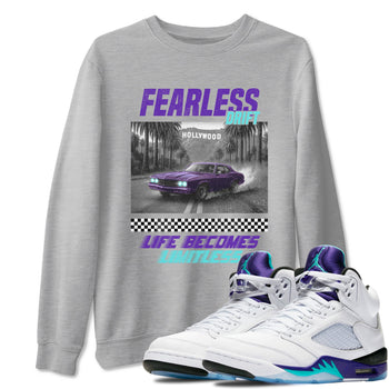 Fearless Drift sneaker match t-shirt styled to complete your fit with the Air Jordan 5 Grape sneakers, shown in Heather Grey 1.