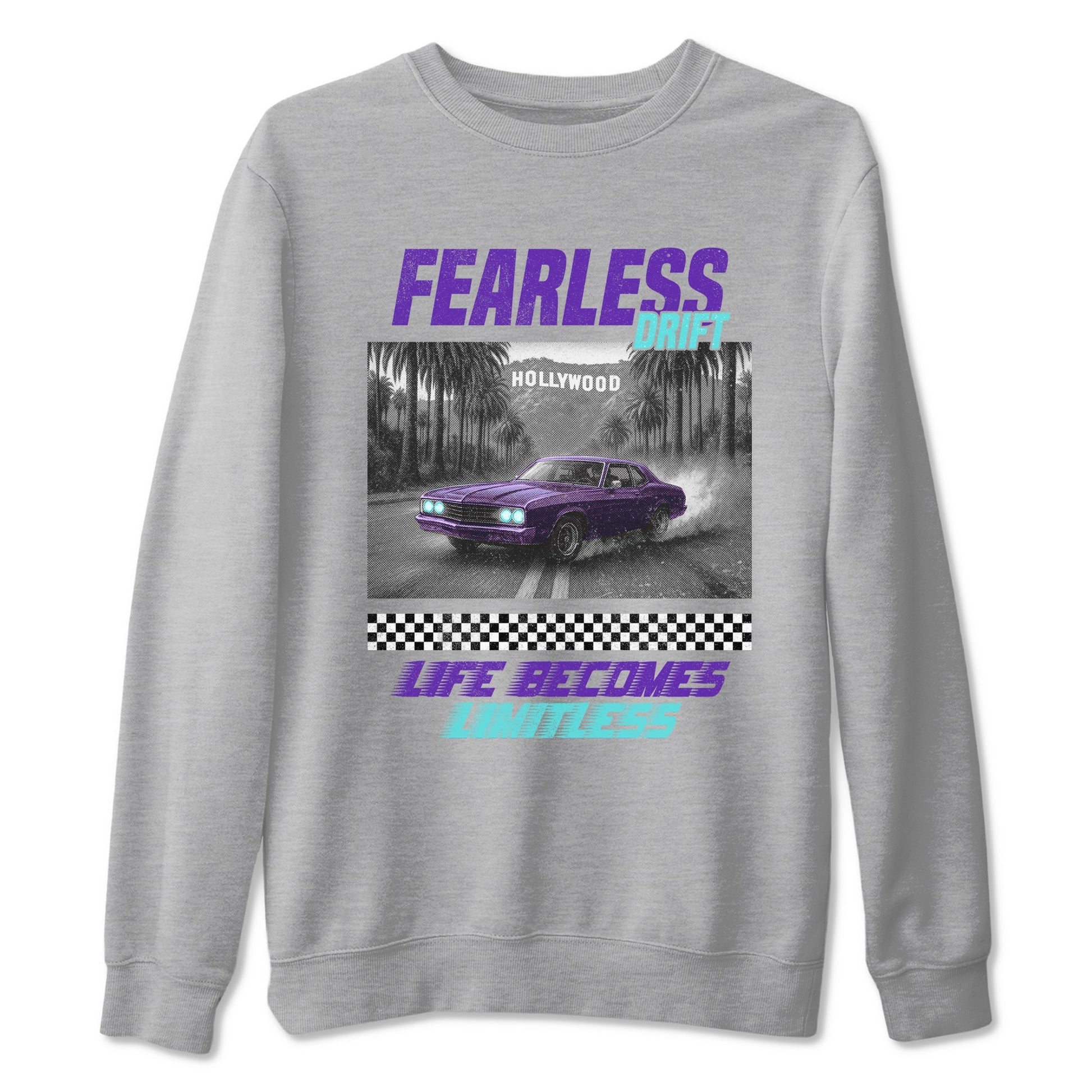 Fearless Drift sneaker match t-shirt styled to complete your fit with the Air Jordan 5 Grape sneakers, shown in Heather Grey 2.
