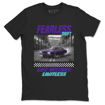 Fearless Drift sneaker match t-shirt styled to complete your fit with the Air Jordan 5 Grape sneakers, shown in Black 2.