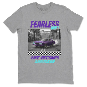 Fearless Drift sneaker match t-shirt styled to complete your fit with the Air Jordan 5 Grape sneakers, shown in Heather Grey 2.