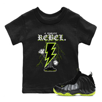Foams One Black Volt shirts to match jordans Fearless Rebel sneaker match tees Air Foamposite One Black and Volt match shoes to clothes SNRT Sneaker Tees Youth Baby Black 1 tee