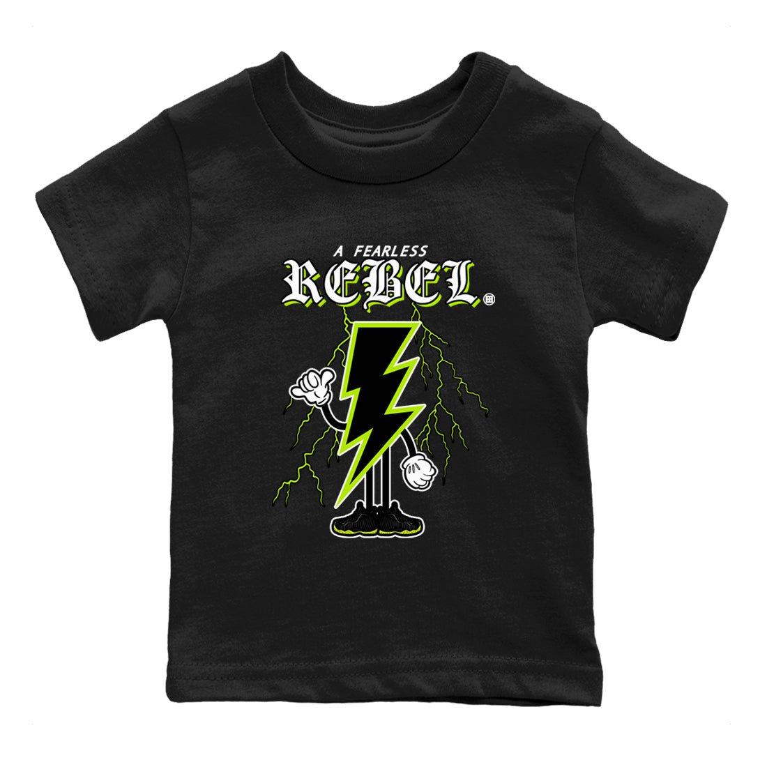 Foams One Black Volt shirts to match jordans Fearless Rebel sneaker match tees Air Foamposite One Black and Volt match shoes to clothes SNRT Sneaker Tees Youth Baby Black 2 tee