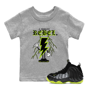 Foams One Black Volt shirts to match jordans Fearless Rebel sneaker match tees Air Foamposite One Black and Volt match shoes to clothes SNRT Sneaker Tees Youth Baby Heather Grey 1 tee