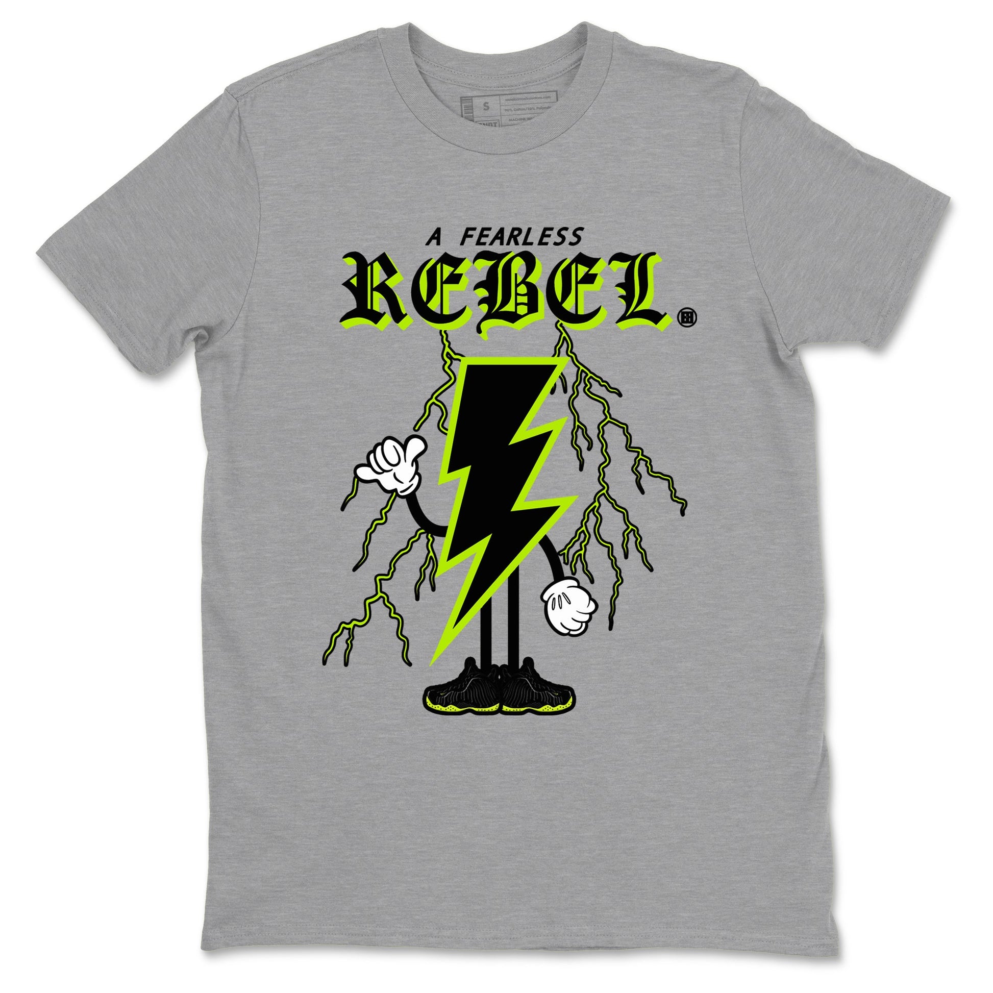 Foams One Black Volt shirts to match jordans Fearless Rebel sneaker match tees Air Foamposite One Black and Volt match shoes to clothes SNRT Sneaker Tees unisex cotton Heather Grey 2 shirts