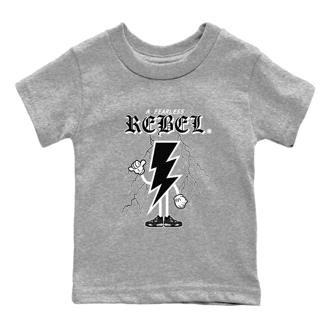 AJ4 White Thunder shirts to match jordans Fearless Rebel sneaker match tees Air Jordan 4 White Thunder SNRT Sneaker Tees streetwear brand Baby and Youth Heather Grey 2 cotton tee