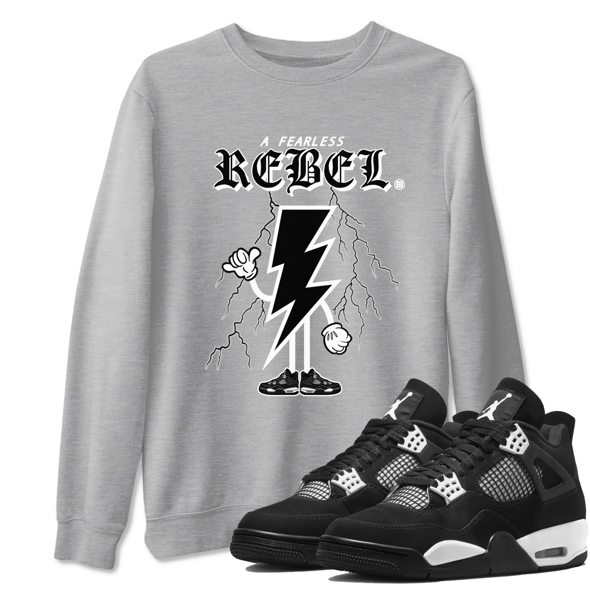 AJ4 White Thunder shirts to match jordans Fearless Rebel sneaker match tees Air Jordan 4 White Thunder SNRT Sneaker Tees streetwear brand Heather Grey 1 unisex cotton tee