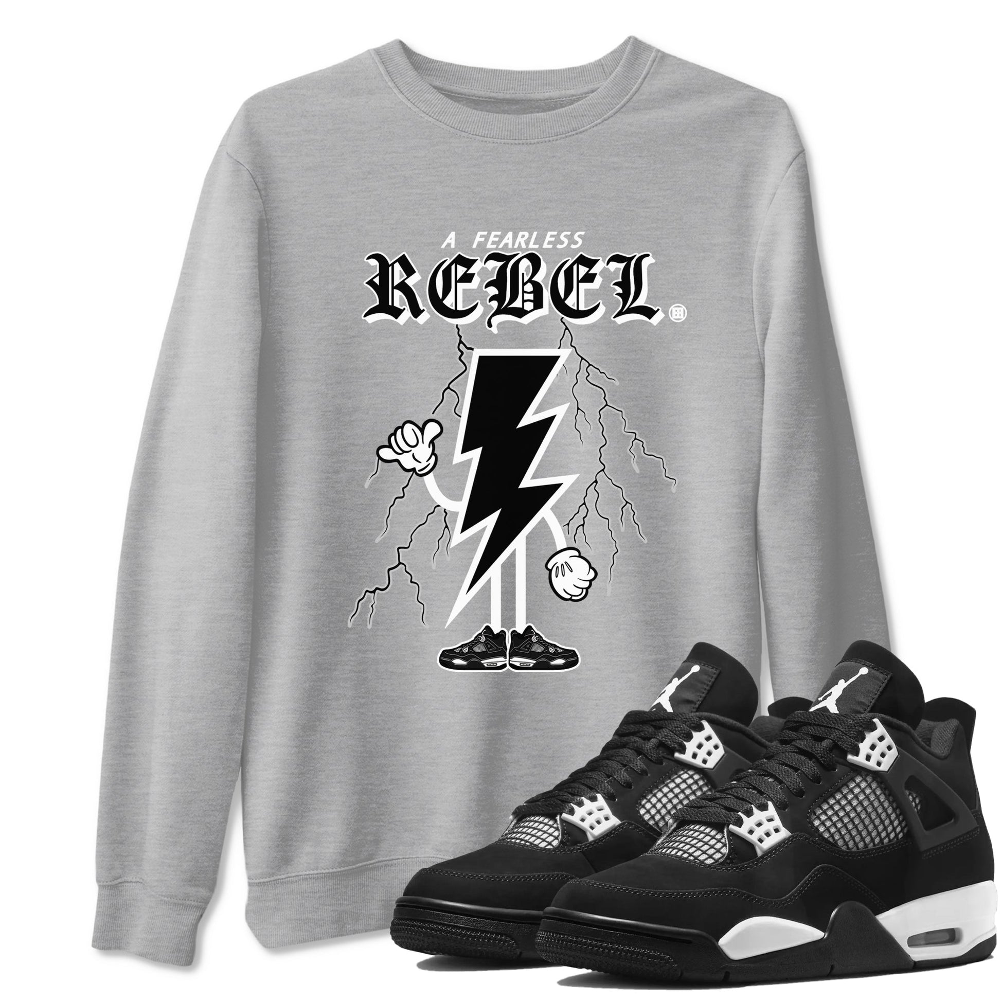 AJ4 White Thunder shirts to match jordans Fearless Rebel sneaker match tees Air Jordan 4 White Thunder SNRT Sneaker Tees streetwear brand Heather Grey 1 unisex cotton tee