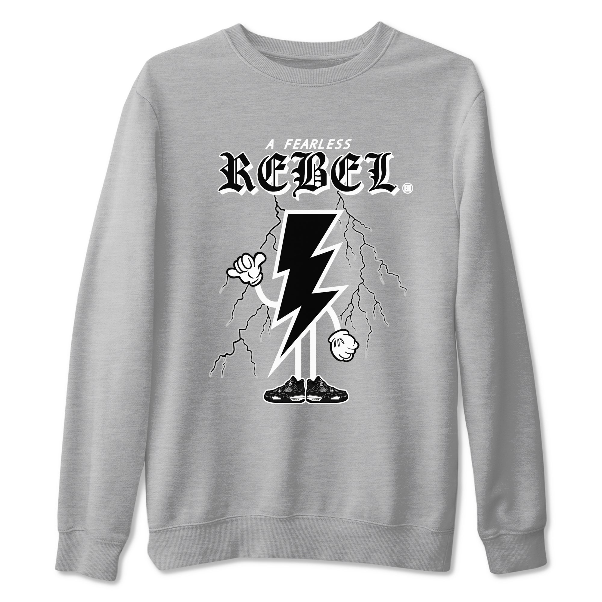 AJ4 White Thunder shirts to match jordans Fearless Rebel sneaker match tees Air Jordan 4 White Thunder SNRT Sneaker Tees streetwear brand Heather Grey 2 unisex cotton tee