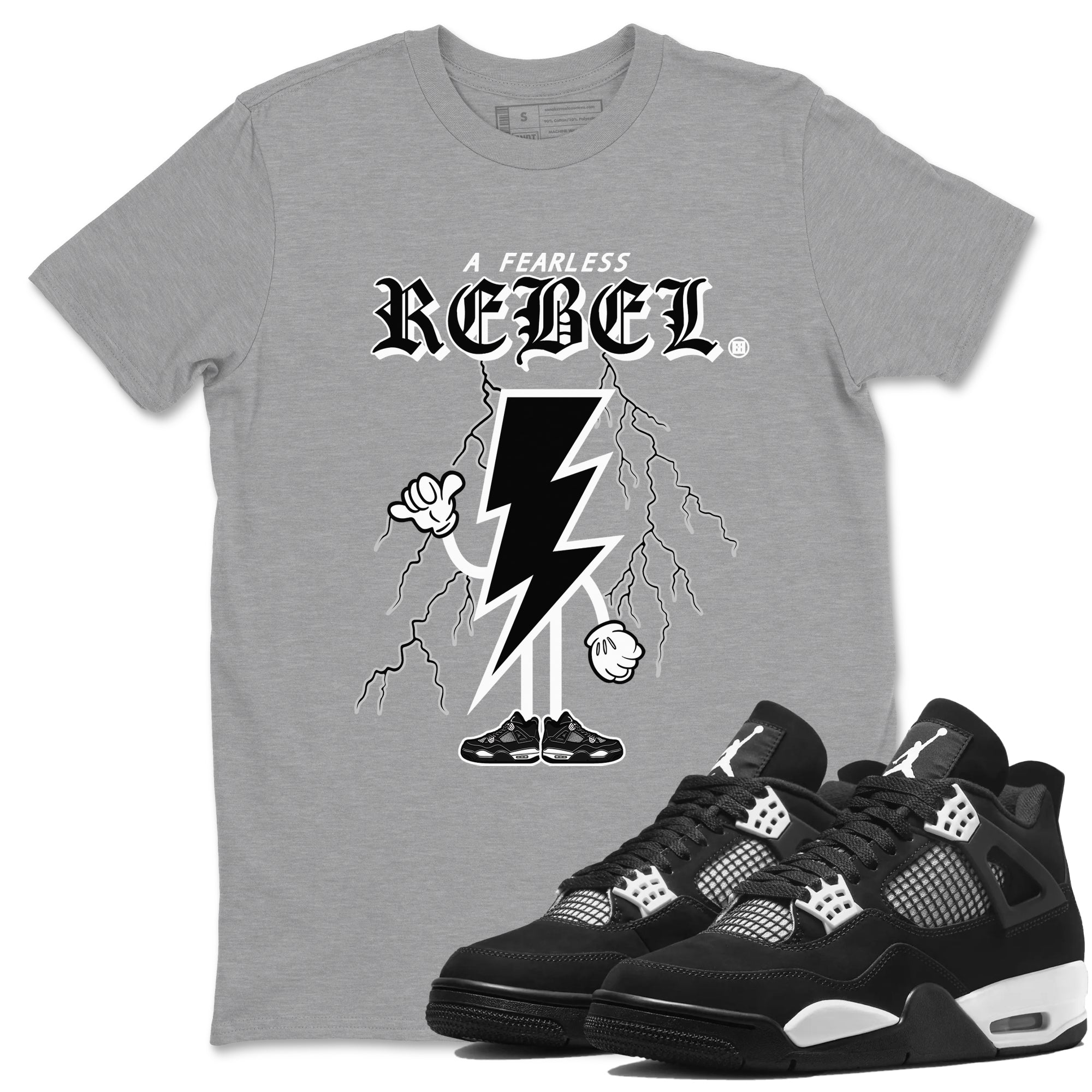 AJ4 White Thunder shirts to match jordans Fearless Rebel sneaker match tees Air Jordan 4 White Thunder SNRT Sneaker Tees streetwear brand Heather Grey 1 unisex cotton tee