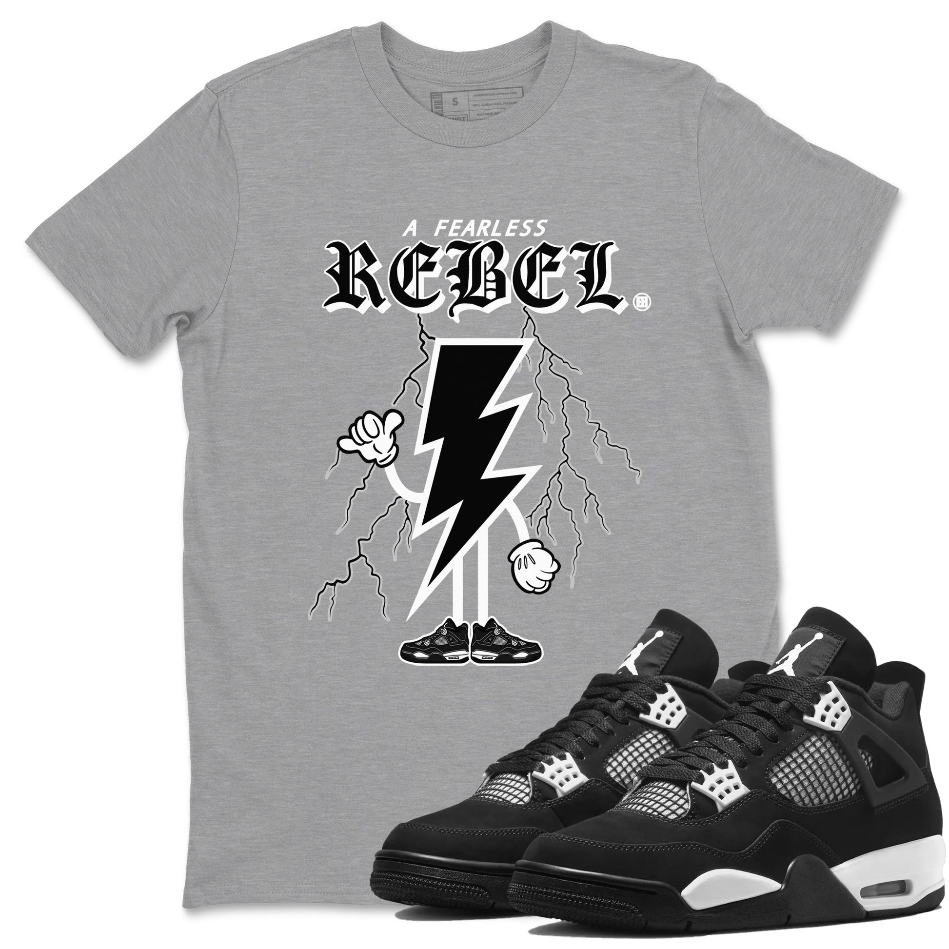 AJ4 White Thunder shirts to match jordans Fearless Rebel sneaker match tees Air Jordan 4 White Thunder SNRT Sneaker Tees streetwear brand Heather Grey 1 unisex cotton tee