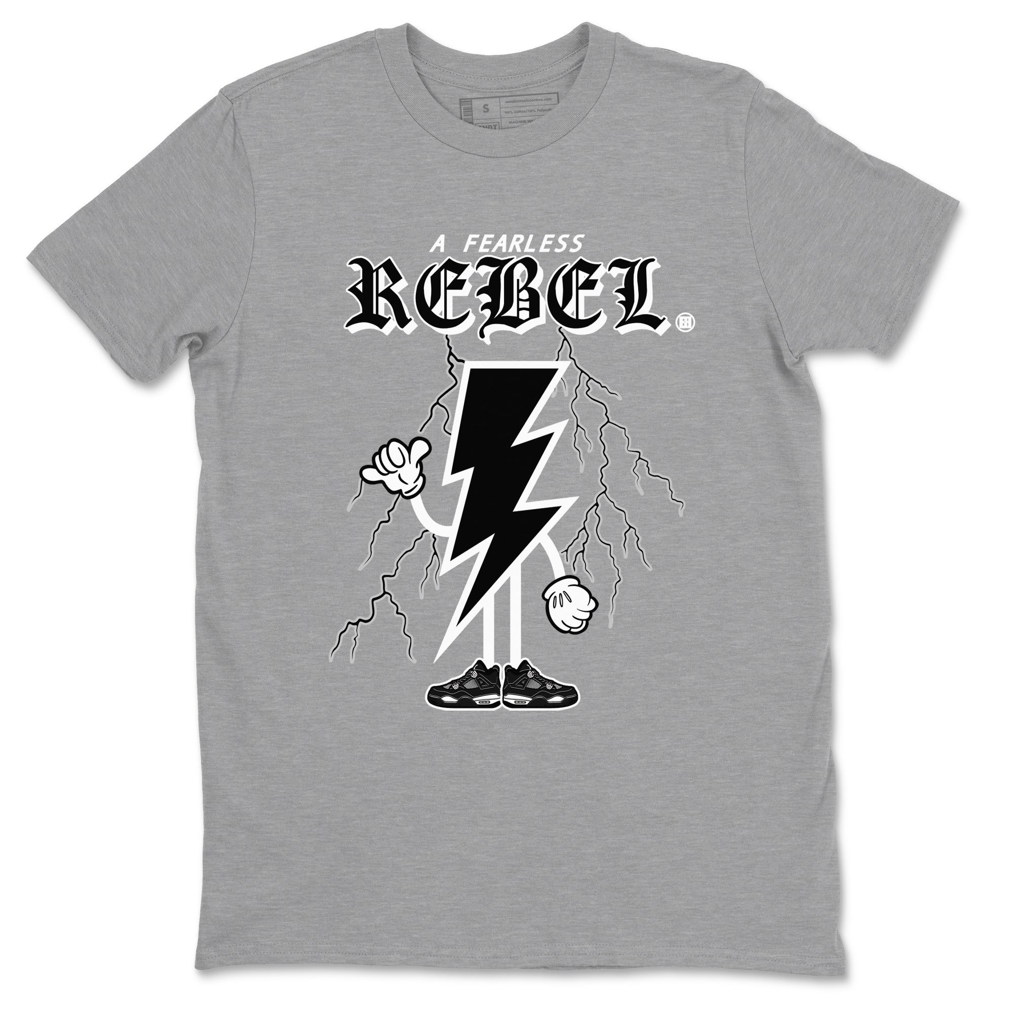AJ4 White Thunder shirts to match jordans Fearless Rebel sneaker match tees Air Jordan 4 White Thunder SNRT Sneaker Tees streetwear brand Heather Grey 2 unisex cotton tee