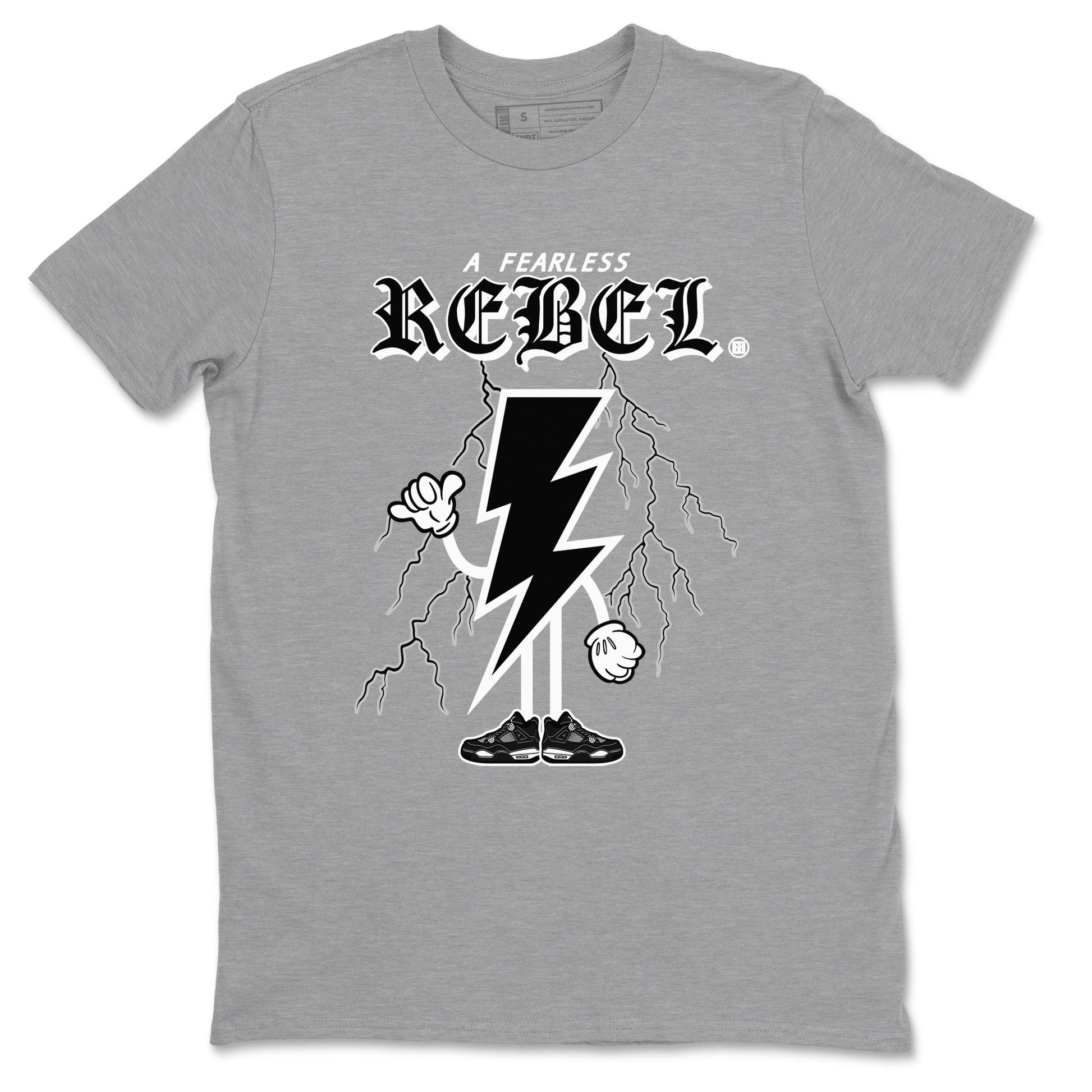 AJ4 White Thunder shirts to match jordans Fearless Rebel sneaker match tees Air Jordan 4 White Thunder SNRT Sneaker Tees streetwear brand Heather Grey 2 unisex cotton tee