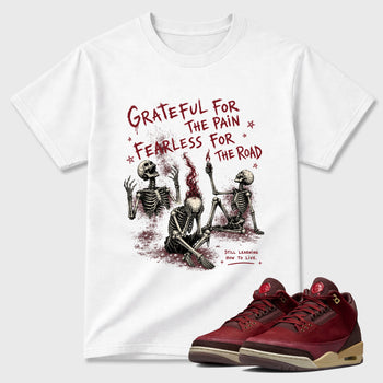 Fearless Road Graphic T-Shirt sneaker match tee designed for the Air Jordan 3 Bin 23, featuring coordinated color options for a perfect streetwear match. White 1 shirt.