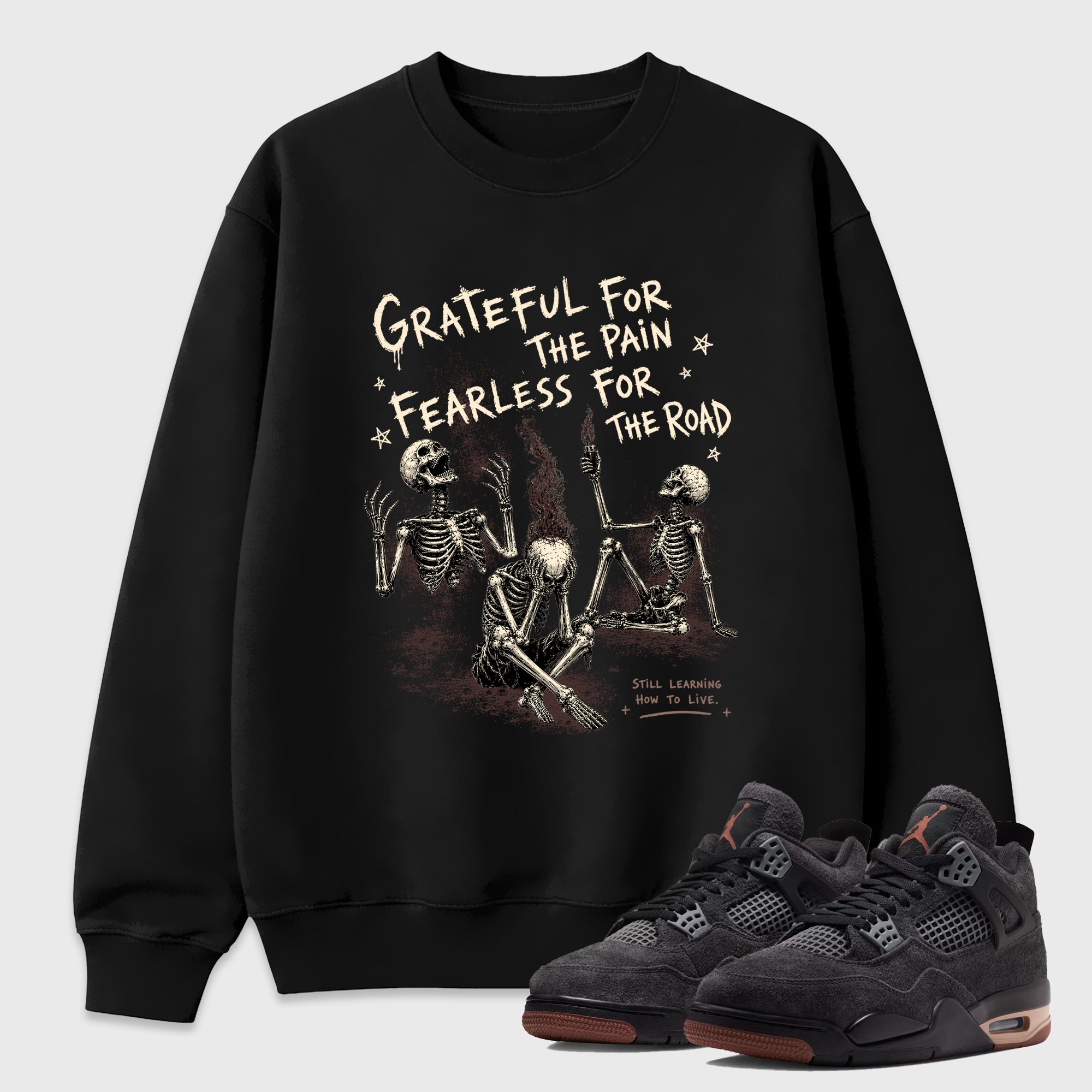 Fearless Road Graphic T-Shirt featuring original streetwear artwork designed to match the Air Jordan 4 London. Black 1 Graphic Tee.