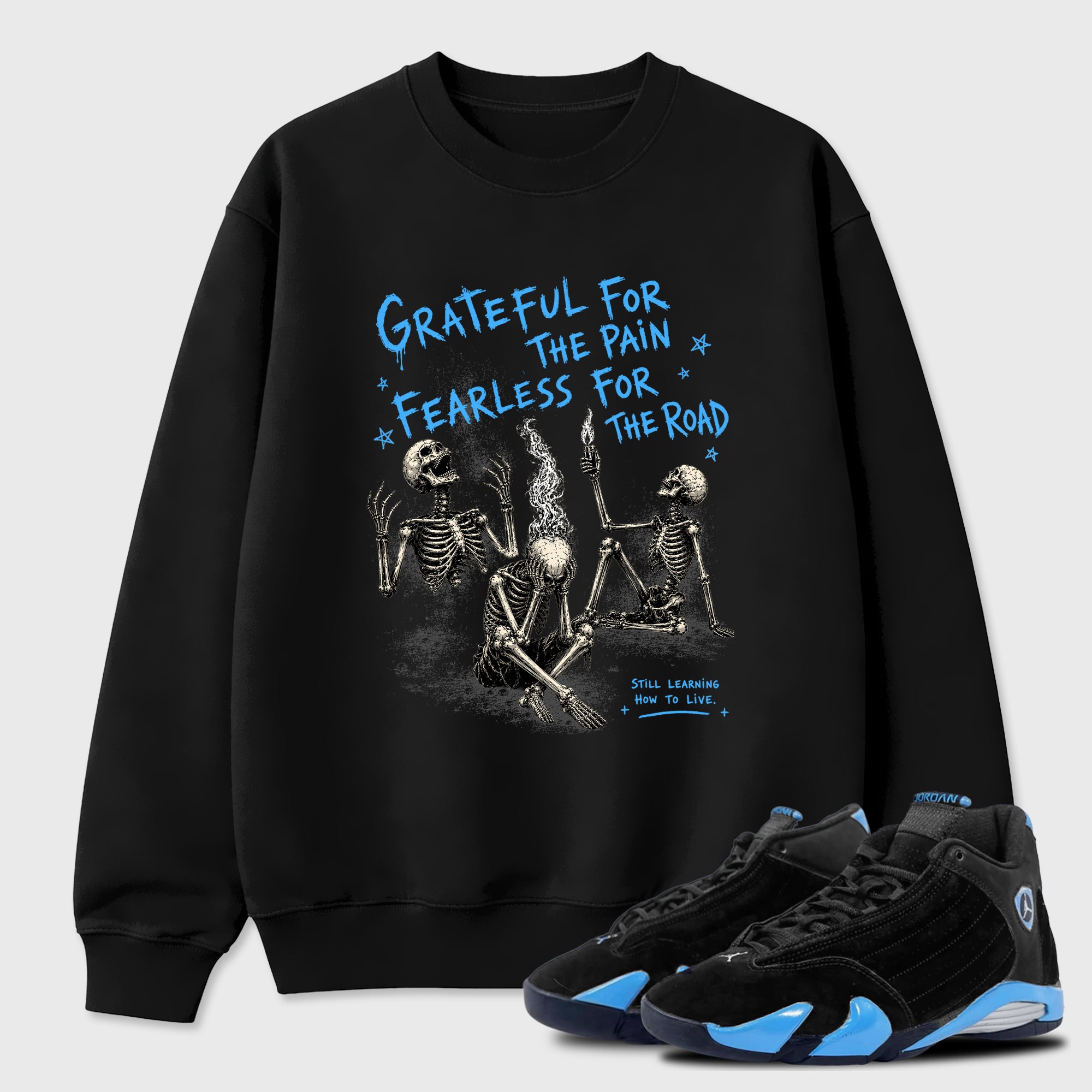 Sneakerfit Streetwear outfit, Sneaker Tees To Match Air Jordan 5 Black Carolina Fearless Road Graphic Tee Black 1