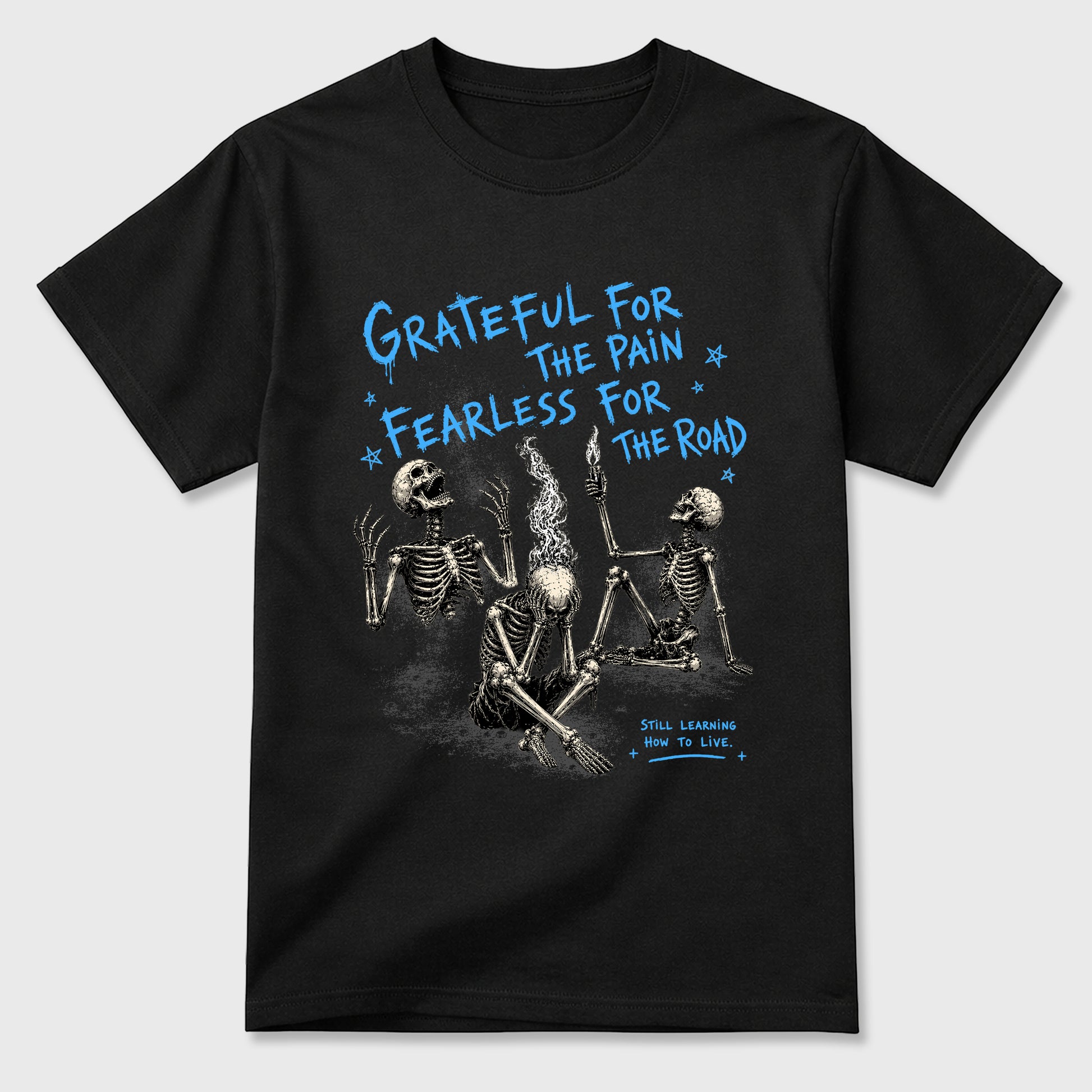 Sneakerfit Streetwear outfit, Sneaker Tees To Match Air Jordan 5 Black University Blue – Fearless Road Graphic Tee Black 2